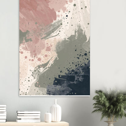 Abstract Serenity Splash Fine Art Poster - Modern Blush & Grey Wall Art for Contemporary Spaces