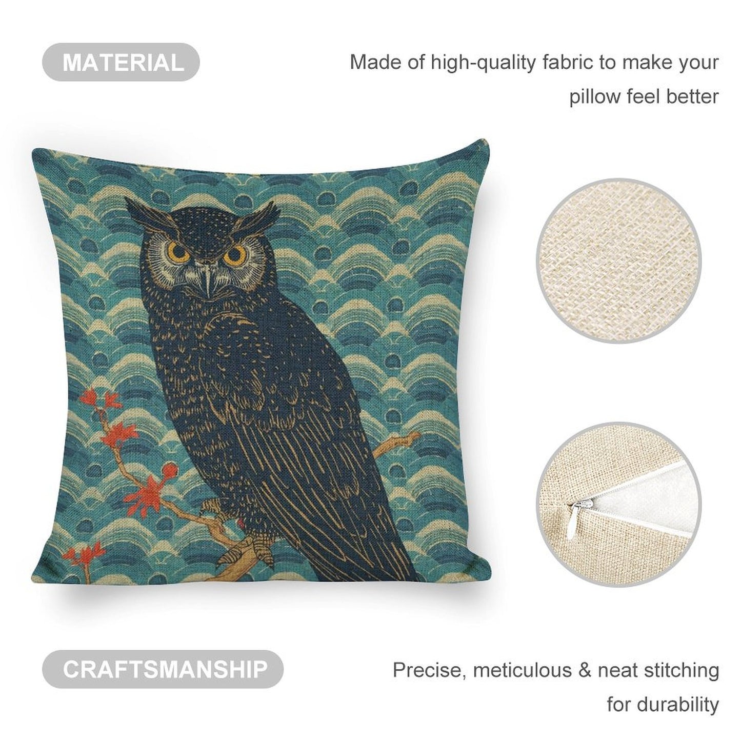 Majestic Owl Linen Double Sided Throw Pillow Cushion Covers | 45×45 cm
