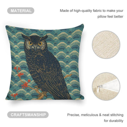 Majestic Owl Linen Double Sided Throw Pillow Cushion Covers | 45×45 cm
