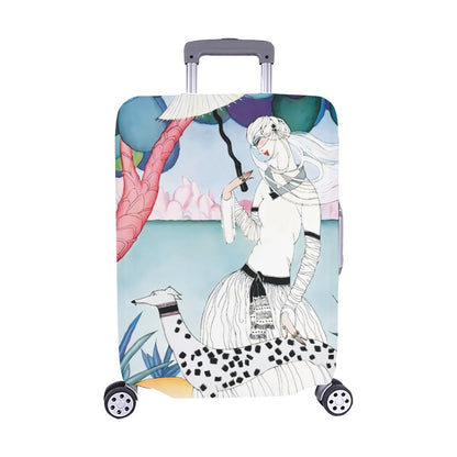 Art Nouveau Lady & Spotted Hound Luggage Cover | Whimsical Illustrated Travel Protector | Stylish Suitcase Cover