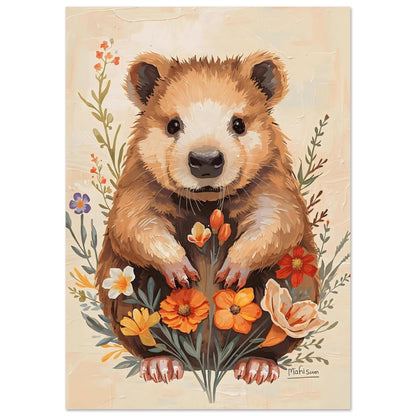 Charming Wildflower Critter Fine Art Poster in Warm Earthy Tones A0 (84.1 x 118.9 cm)