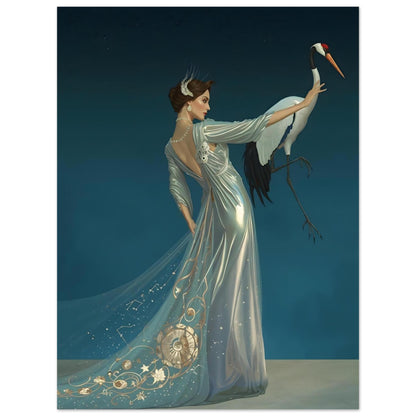 Celestial Elegance Crane & Stargazer Fine Art Poster – A Vision of Myth & Beauty 45x60 cm 18x24″