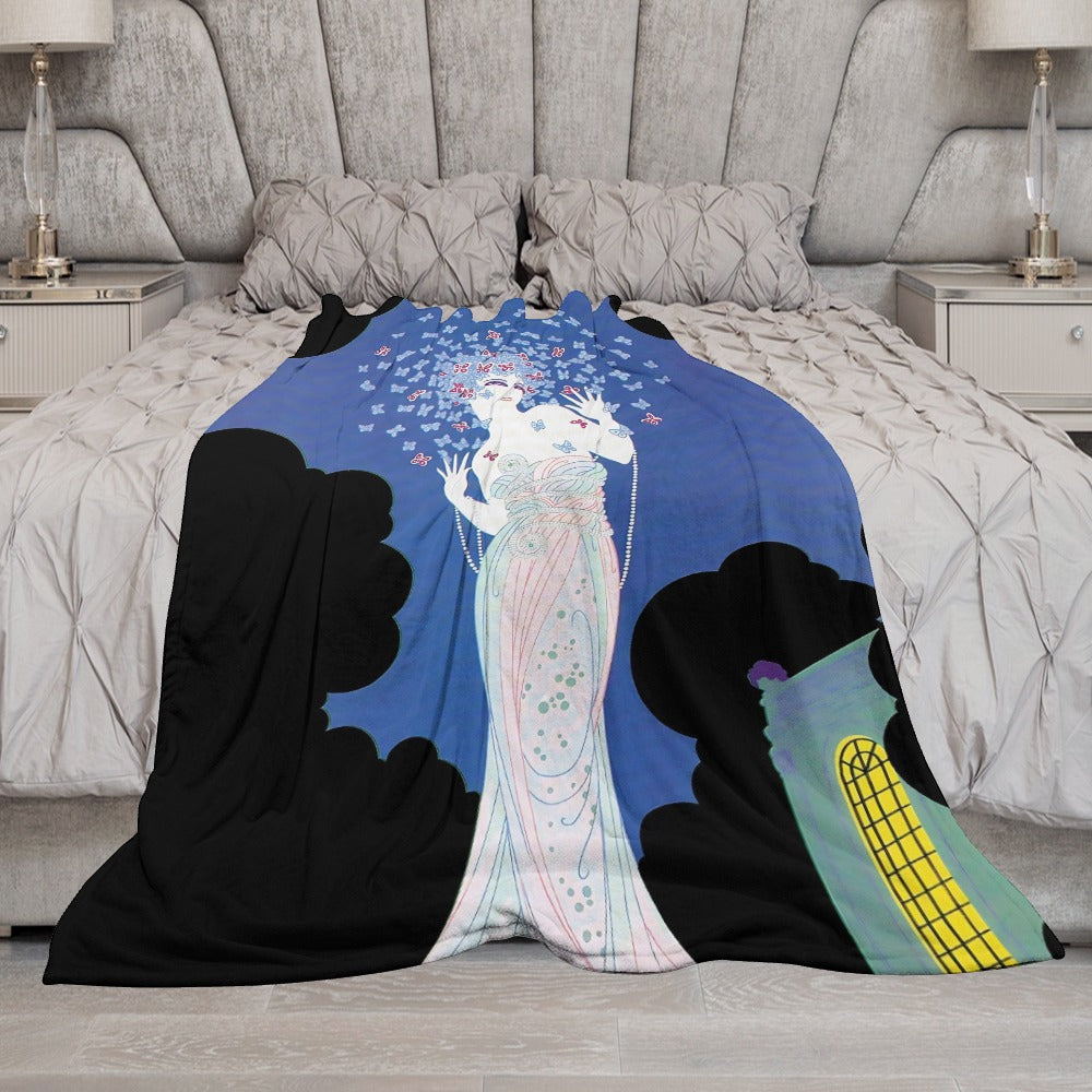 Vintage Glamour Lady Flannel Blanket – “Ms Vogue” Art Print Ultra-Soft Flannel Throw Blanket