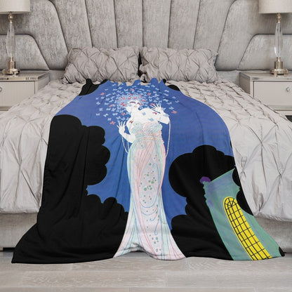 Vintage Glamour Lady Flannel Blanket – “Ms Vogue” Art Print Ultra-Soft Flannel Throw Blanket