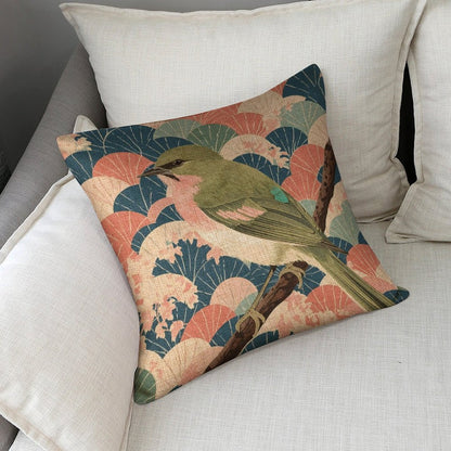 Songbird Serenity Linen Cushion Pillow Cover — Double-Sided Print, 45×45cm