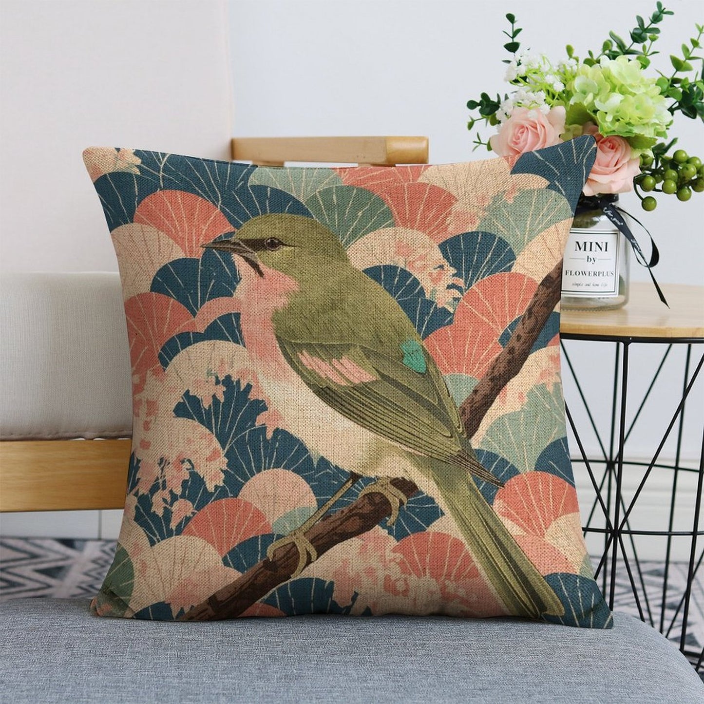 Songbird Serenity Linen Double Sided Throw Pillow Cushion Covers |45×45 cm | Set of 2