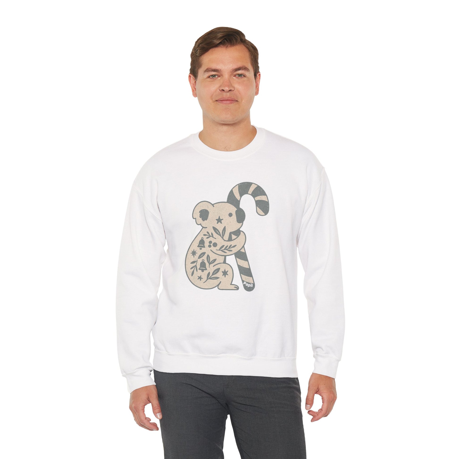 Floral Koala with Candy Cane Christmas Sweater | Botanical Animal Woodland Sweatshirt