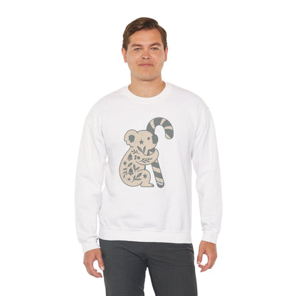Floral Koala with Candy Cane Christmas Sweater | Botanical Animal Woodland Sweatshirt