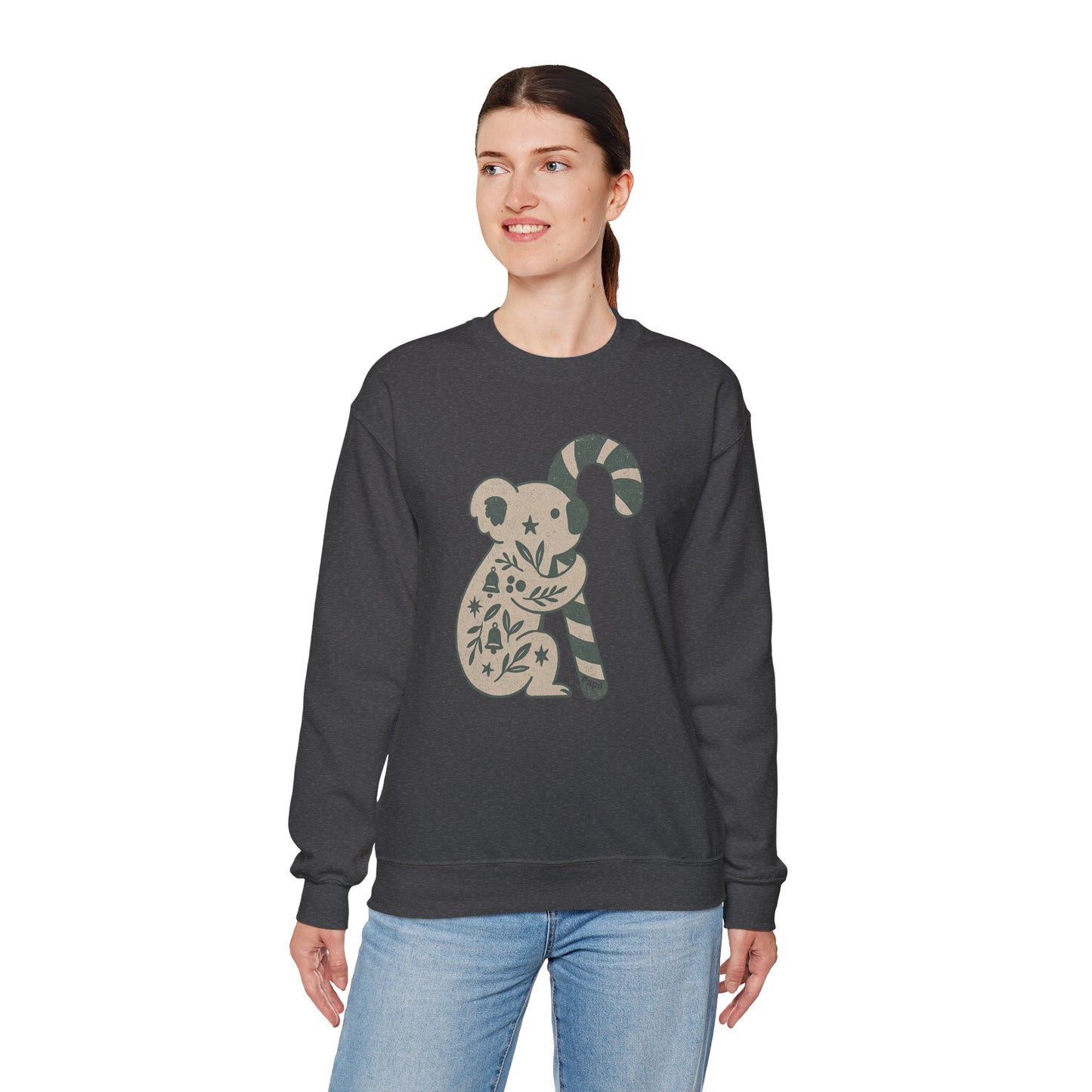 Floral Koala with Candy Cane Christmas Sweater | Botanical Animal Woodland Sweatshirt
