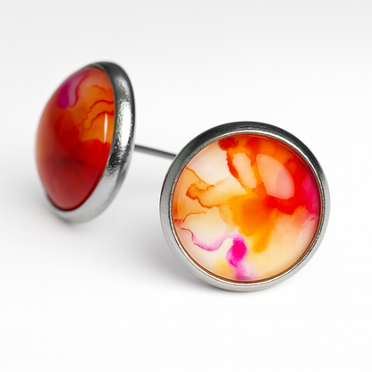 Colourful Watercolour Stainless Steel Stud Earrings Sunset