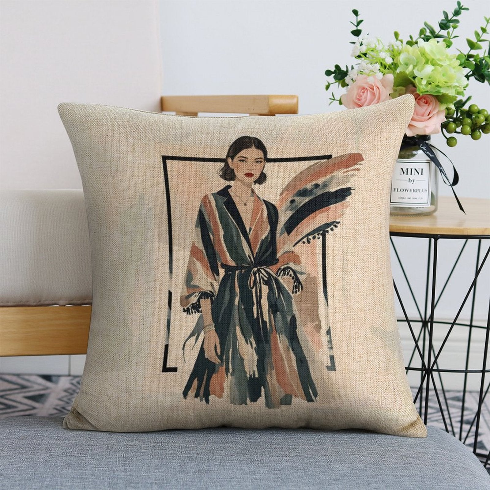 Modern Muse Linen Cushion Pillow Cover — Double-Sided Print, 45×45cm