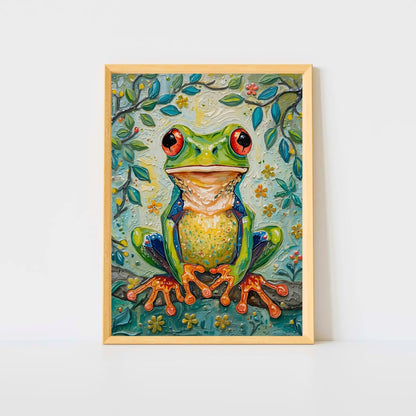 Vibrant Impressionist Frog Fine Art Poster - A Colorful Statement for Your Space