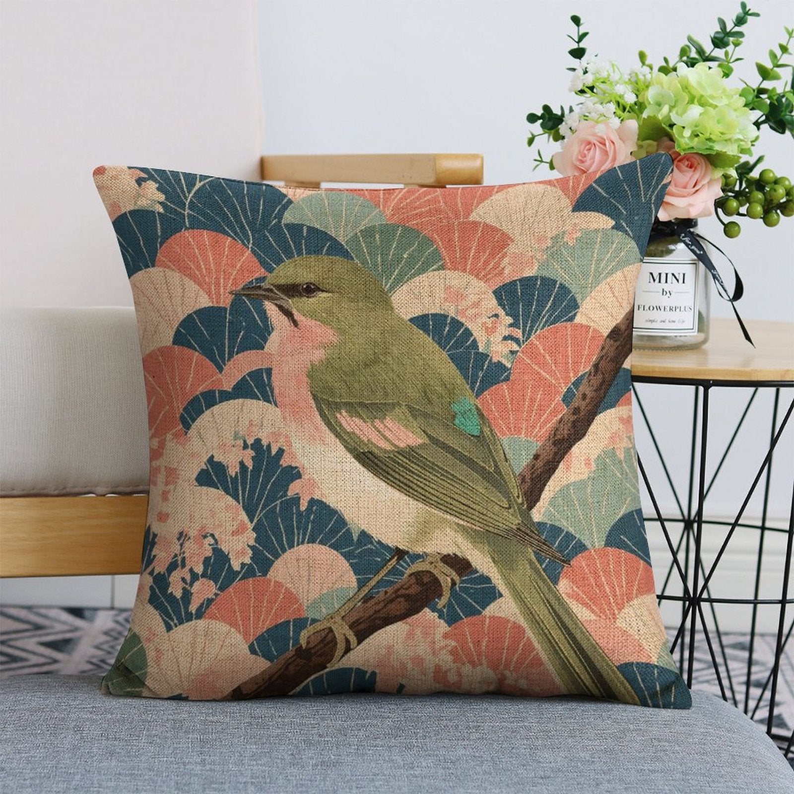 Songbird Serenity Linen Cushion Pillow Cover — Double-Sided Print, 45×45cm