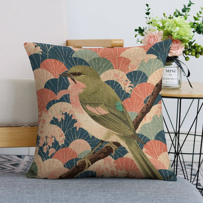 Songbird Serenity Linen Cushion Pillow Cover — Double-Sided Print, 45×45cm