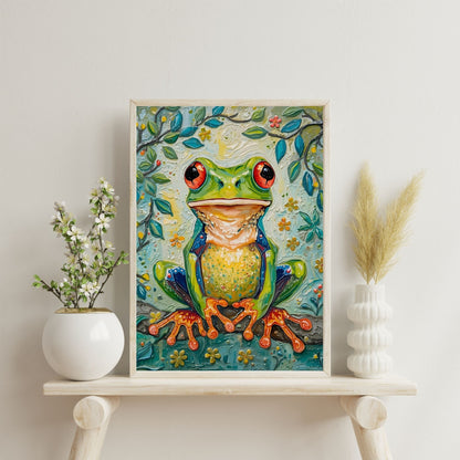Vibrant Impressionist Frog Fine Art Poster - A Colorful Statement for Your Space