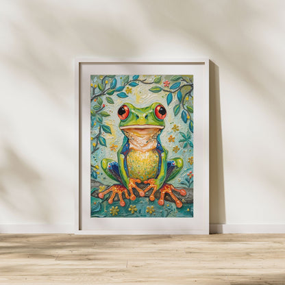 Vibrant Impressionist Frog Fine Art Poster - A Colorful Statement for Your Space