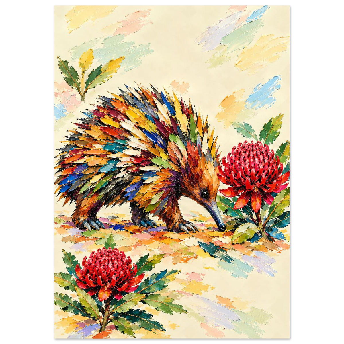 Echidna Painted Australian Animal Fine Art Poster 21x29.7 cm 8x12"