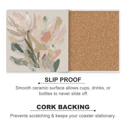 Abstract Floral Modern Minimalist Botanical Ceramic Coasters (Set of 4 or 6)