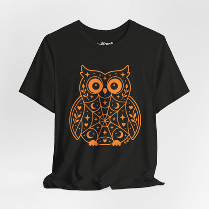 Enchanted Owl Halloween Graphic Tee | Vintage Woodland Owl T-Shirt - Black