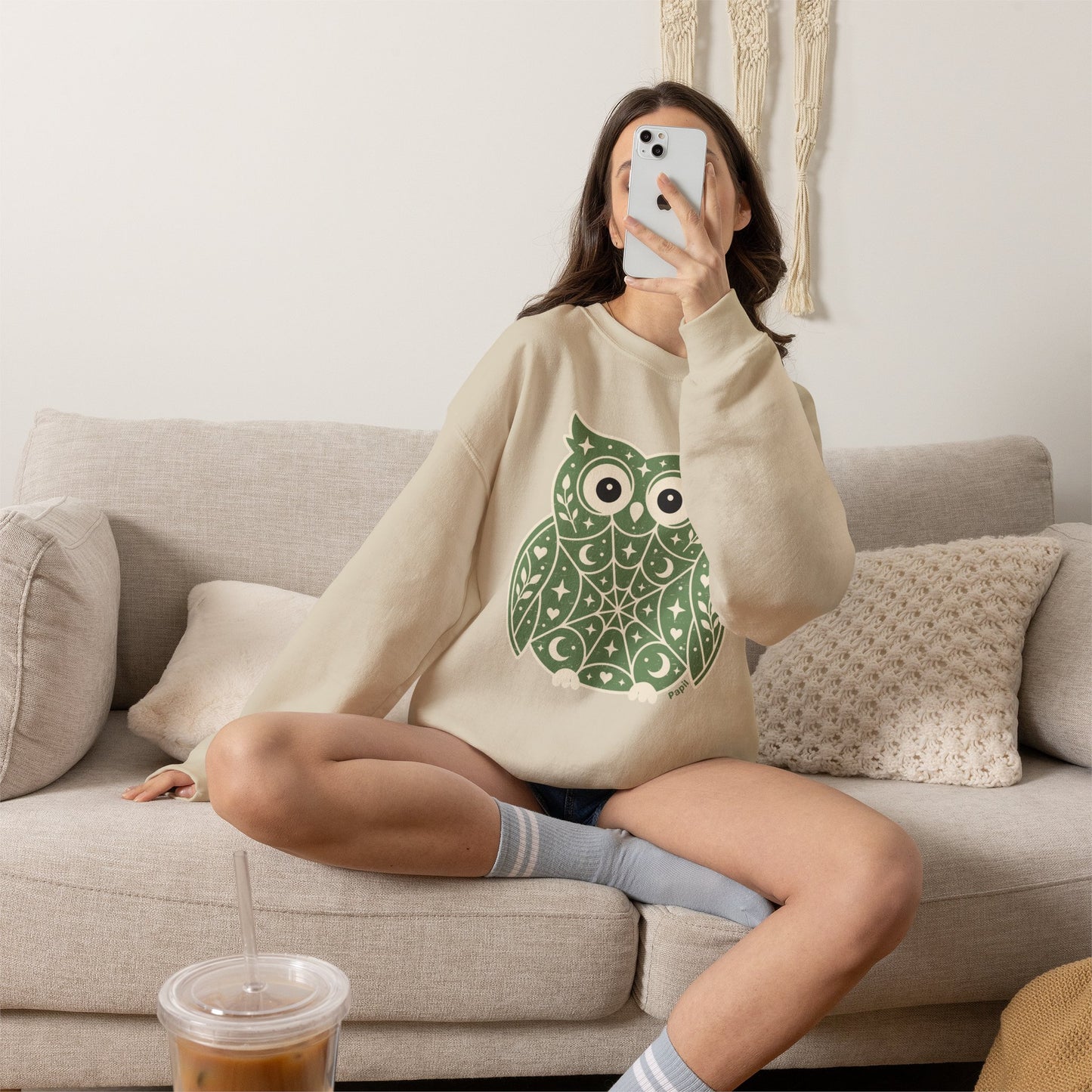 Decorative Folk Owl Crewneck Sweatshirt | Vintage Graphic Pullover