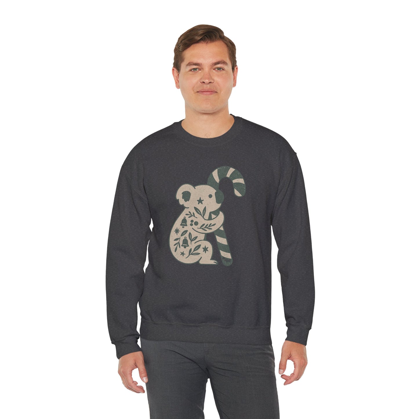 Floral Koala with Candy Cane Christmas Sweater | Botanical Animal Woodland Sweatshirt