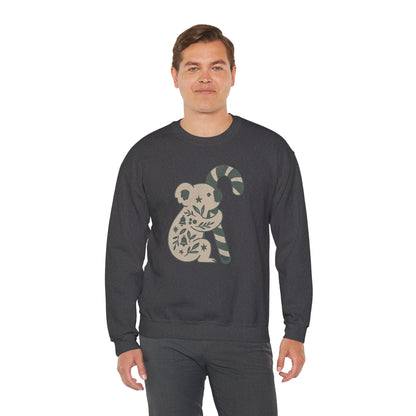 Floral Koala with Candy Cane Christmas Sweater | Botanical Animal Woodland Sweatshirt