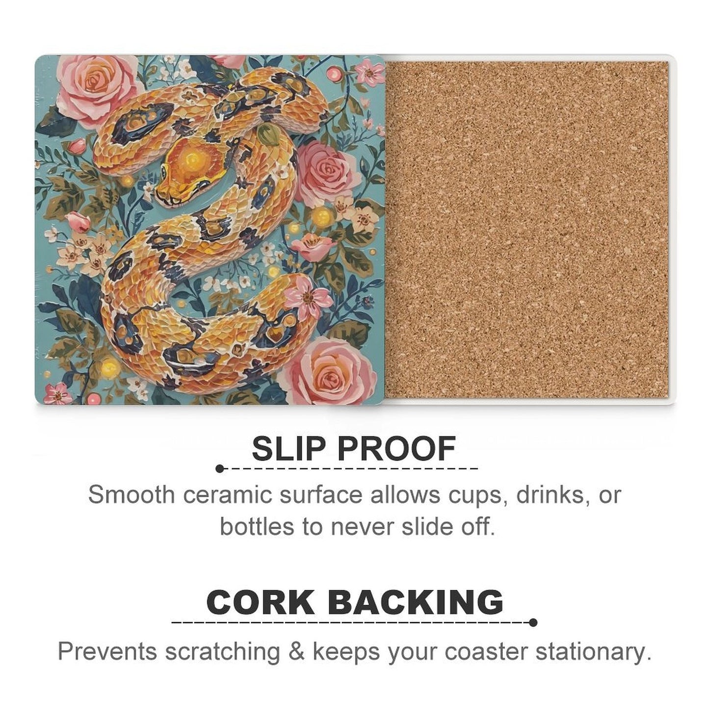 Serpent & Roses Ceramic Coasters (Set of 4 or 6)