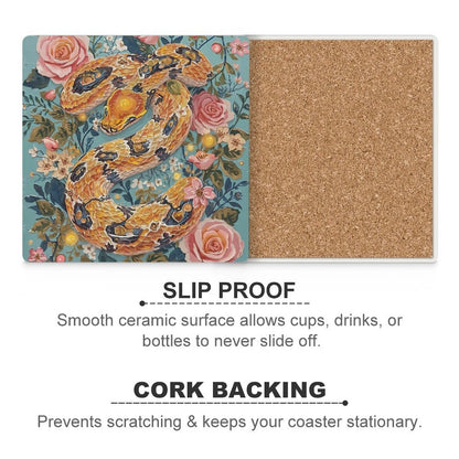 Serpent & Roses Ceramic Coasters (Set of 4 or 6)