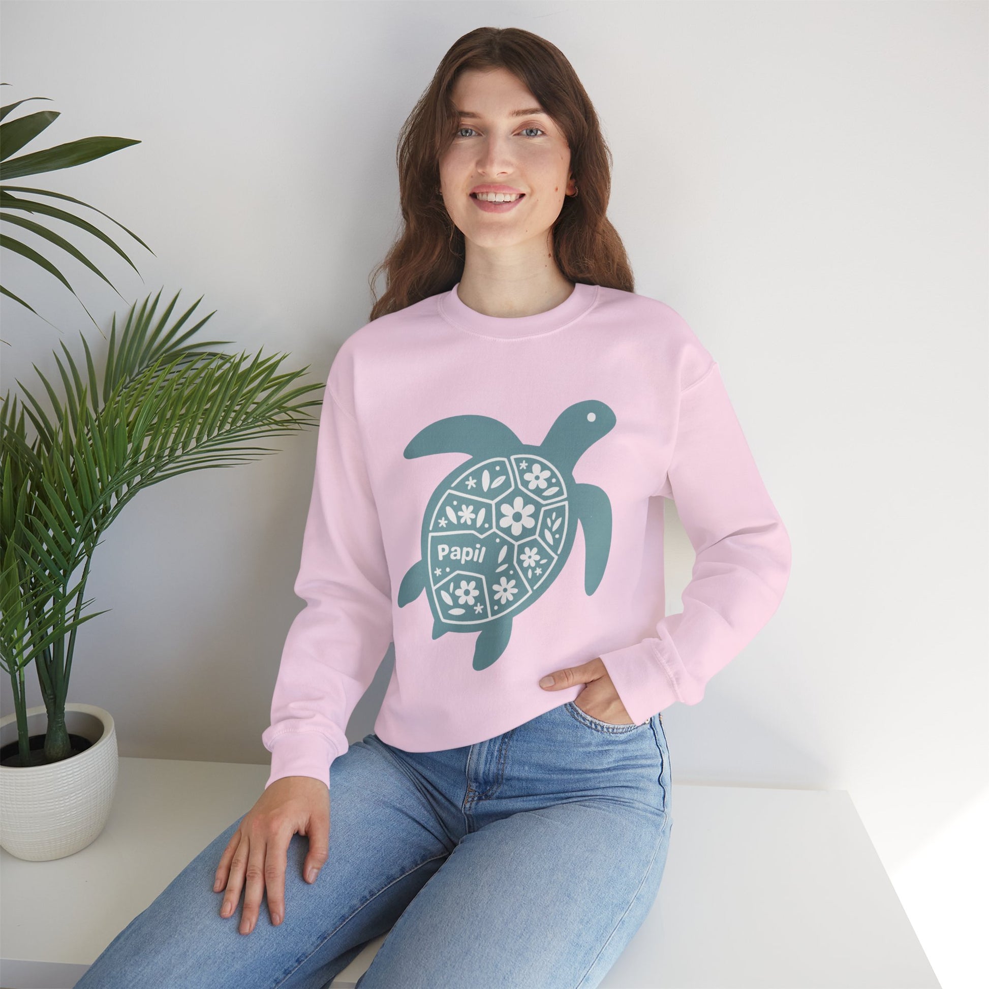 Turtle Graphic Sweatshirt — Floral Sea Turtle Crewneck