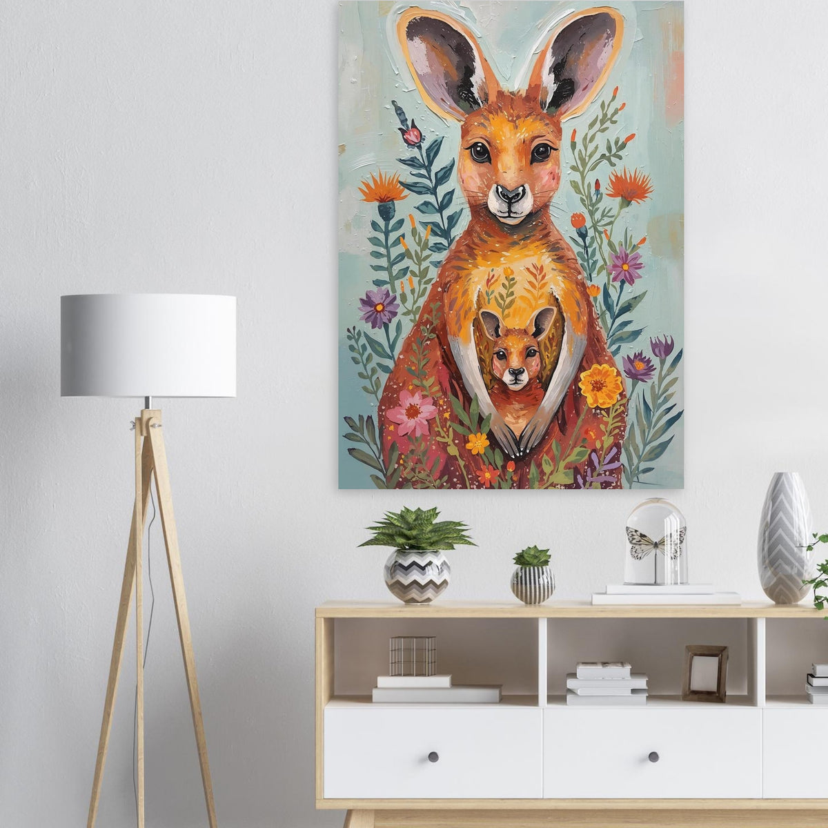 Abstract Impressionist Kangaroo & Joey Fine Art Poster – Vibrant Nature-Inspired Wall Decor