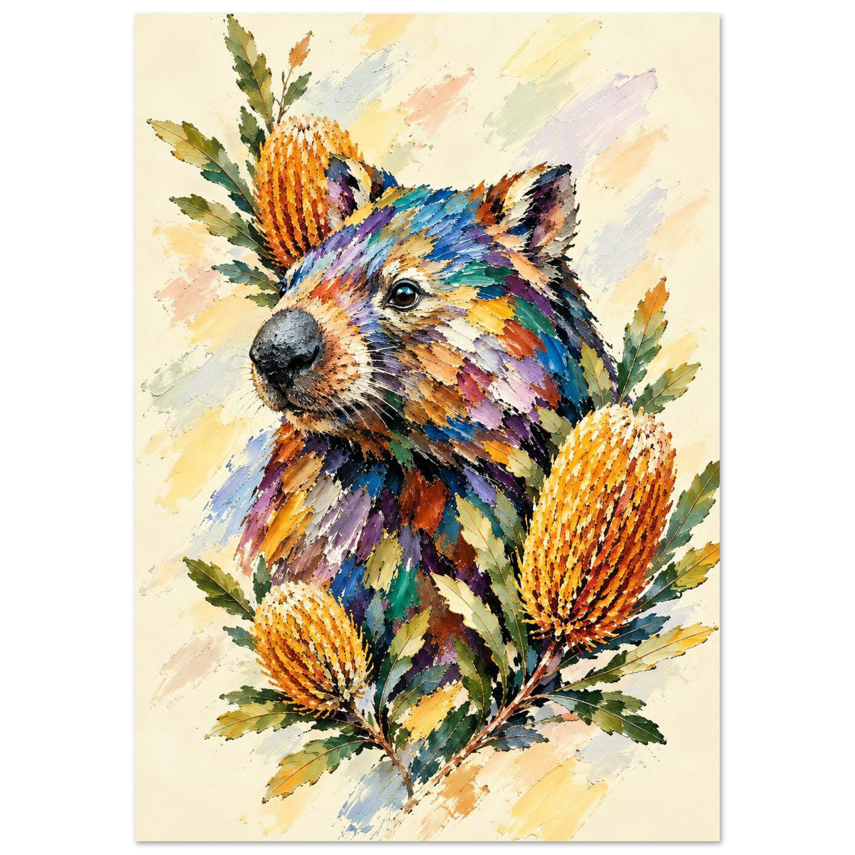 Wombat Painted Australian Animal Fine Art Poster A2 (42 x 59.4 cm)