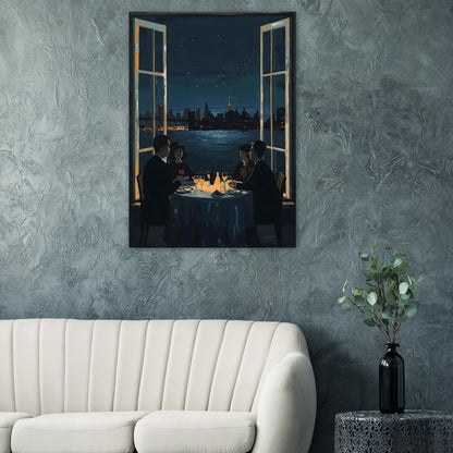 Midnight Rendezvous Fine Art Poster - Evocative Cityscape Dining Art Print