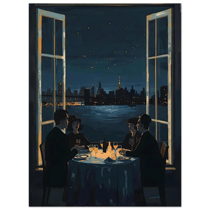 Midnight Rendezvous Fine Art Poster - Evocative Cityscape Dining Art Print 75x100 cm 30x40″