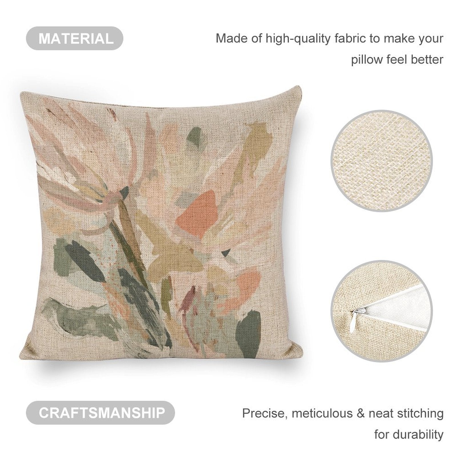 Abstract Floral Linen Double Sided Throw Pillow Cushion Covers | 45×45 cm