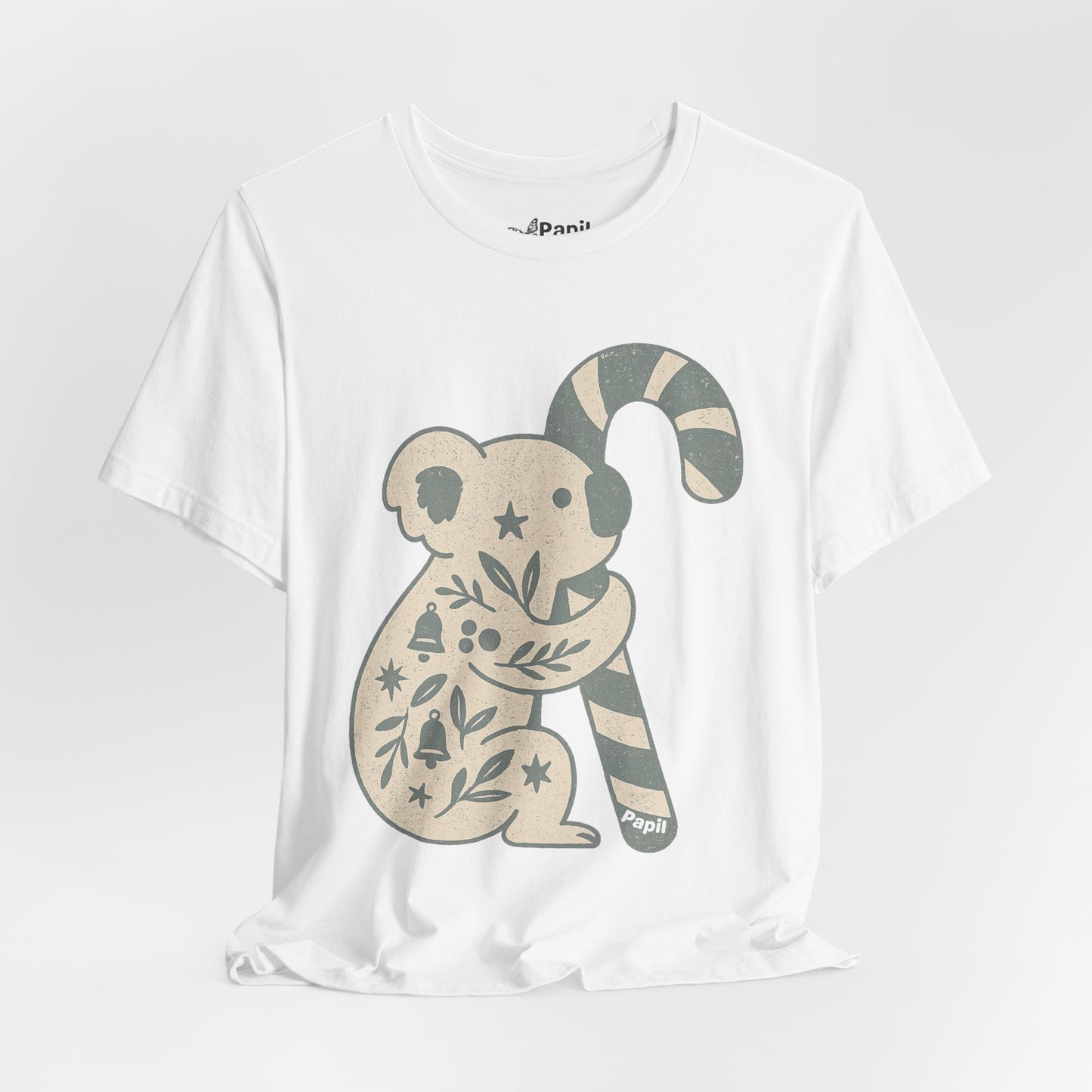 Koala Candy Cane Christmas Unisex T-Shirt — Cute Floral Koala Australian Holiday Tee