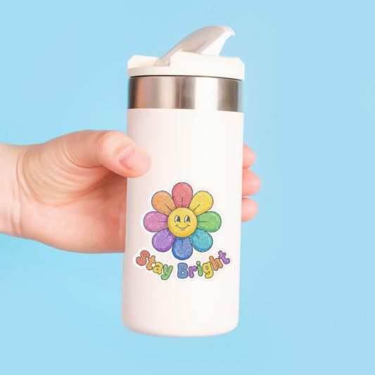 Stay Bright Rainbow Flower | Positivity | Glitter Vinyl | Die-Cut Sticker