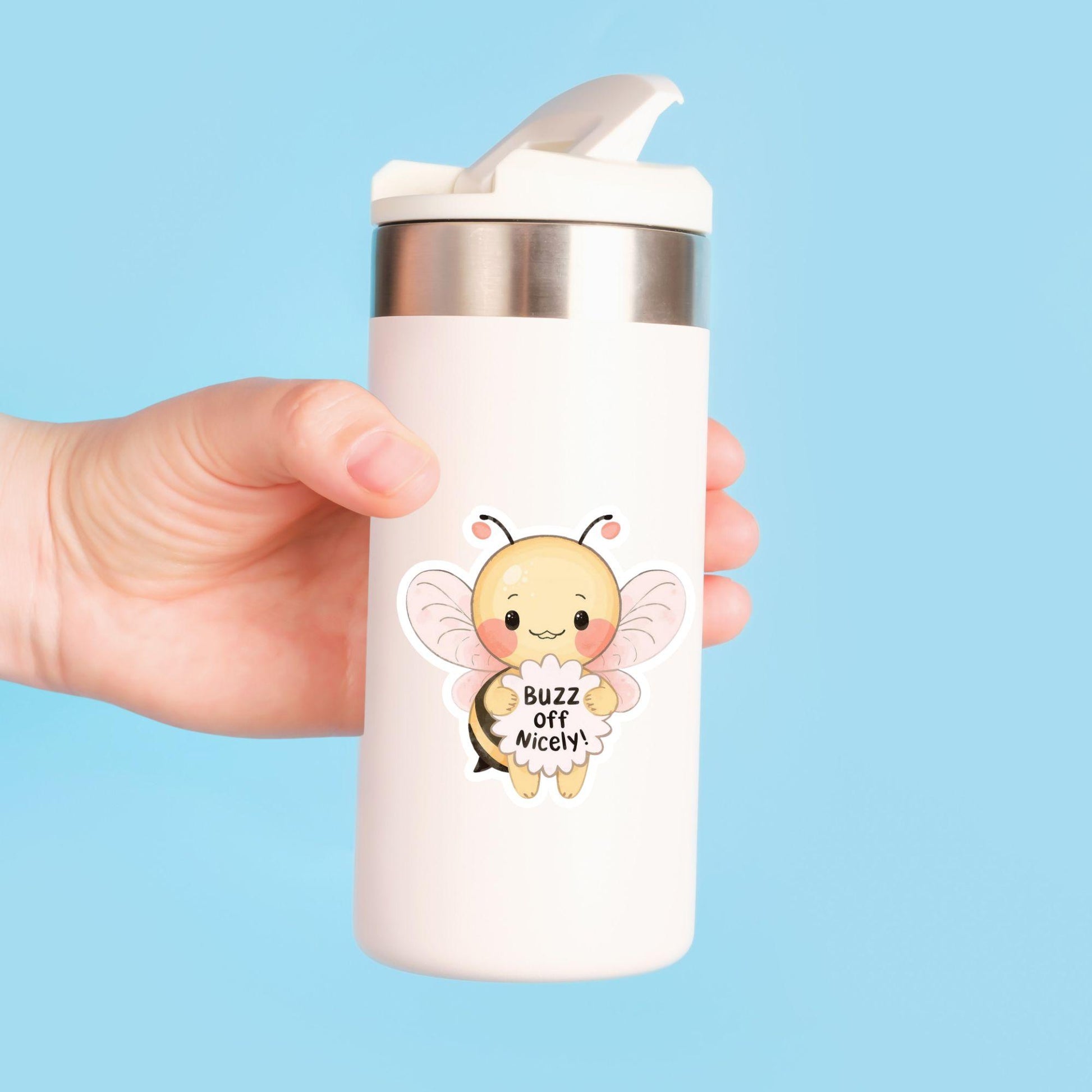 Buzz Off Nicely Sassy Bee | Nature Pun | White Vinyl | Die-Cut Sticker