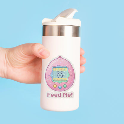 Feed Me Virtual Pet | 90s Retro Gaming | Glitter Vinyl | Die-Cut Sticker