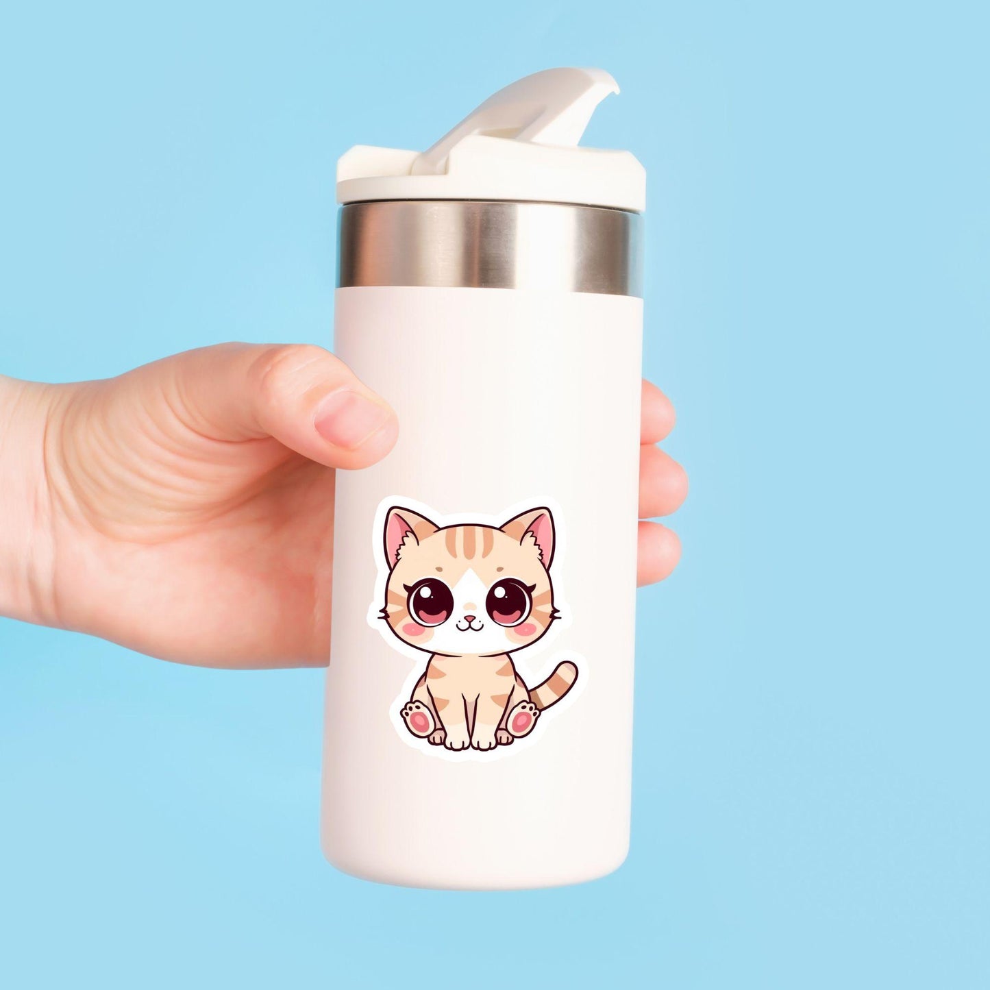 Ginger Tabby Cute Cat | Kawaii Animal | White Vinyl | Die-Cut Sticker