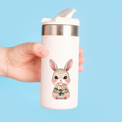 Bunny Bouquet Spring Flowers | Cottagecore | White Vinyl | Die-Cut Sticker