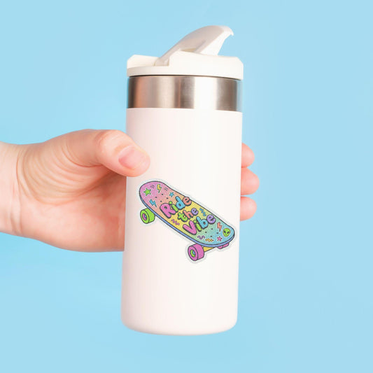 Ride the Vibe Skateboard | 90s Skater | Glitter Vinyl | Die-Cut Sticker