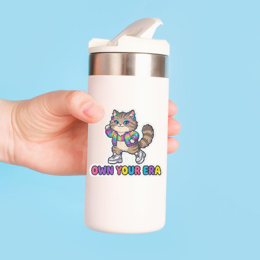 Own Your Era Fashion Cat | Pop Aesthetic | Glitter Vinyl | Die-Cut Sticker