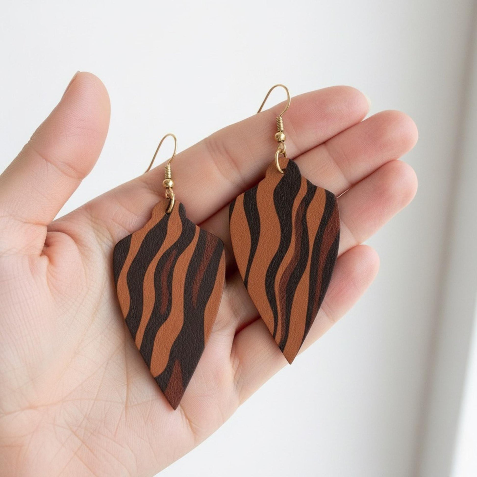 Abstract Animal Skin PU Leather Earrings with 925 Silver Hooks