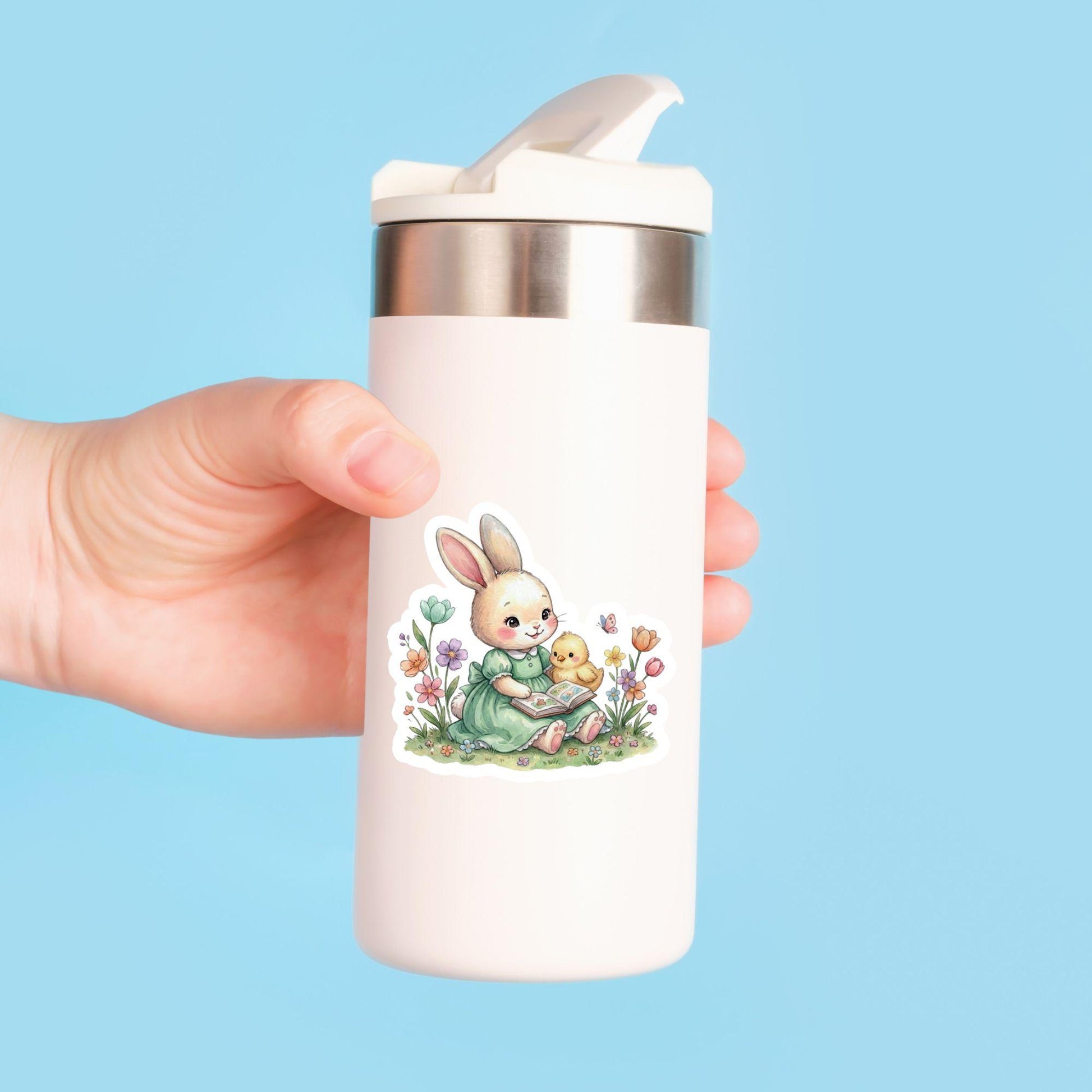 Easter Bunny Reading Spring Storytime | Easter Decal | White Vinyl | Die-Cut Sticker