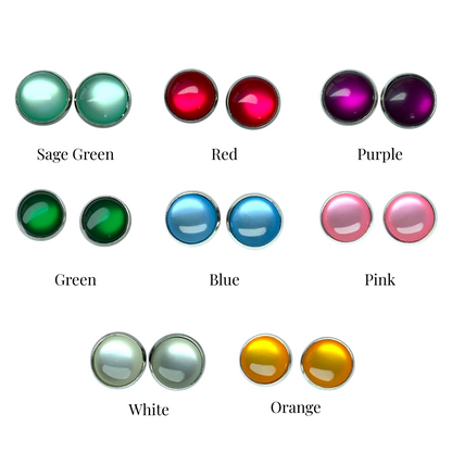 Glossy Shiny Dome Resin Silver Stud Earrings - Multiple Colours