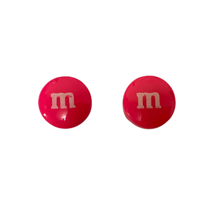 Colourful Resin Stud Earrings M&M Logo Handmade Fun Jewellery Gift | 14mm Hot Pink