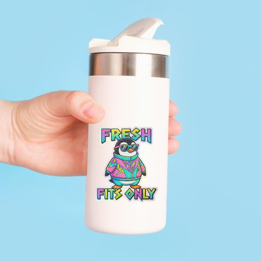 Fresh Fits Only Retro Penguin | 90s Streetwear | Glitter Vinyl | Die-Cut Sticker