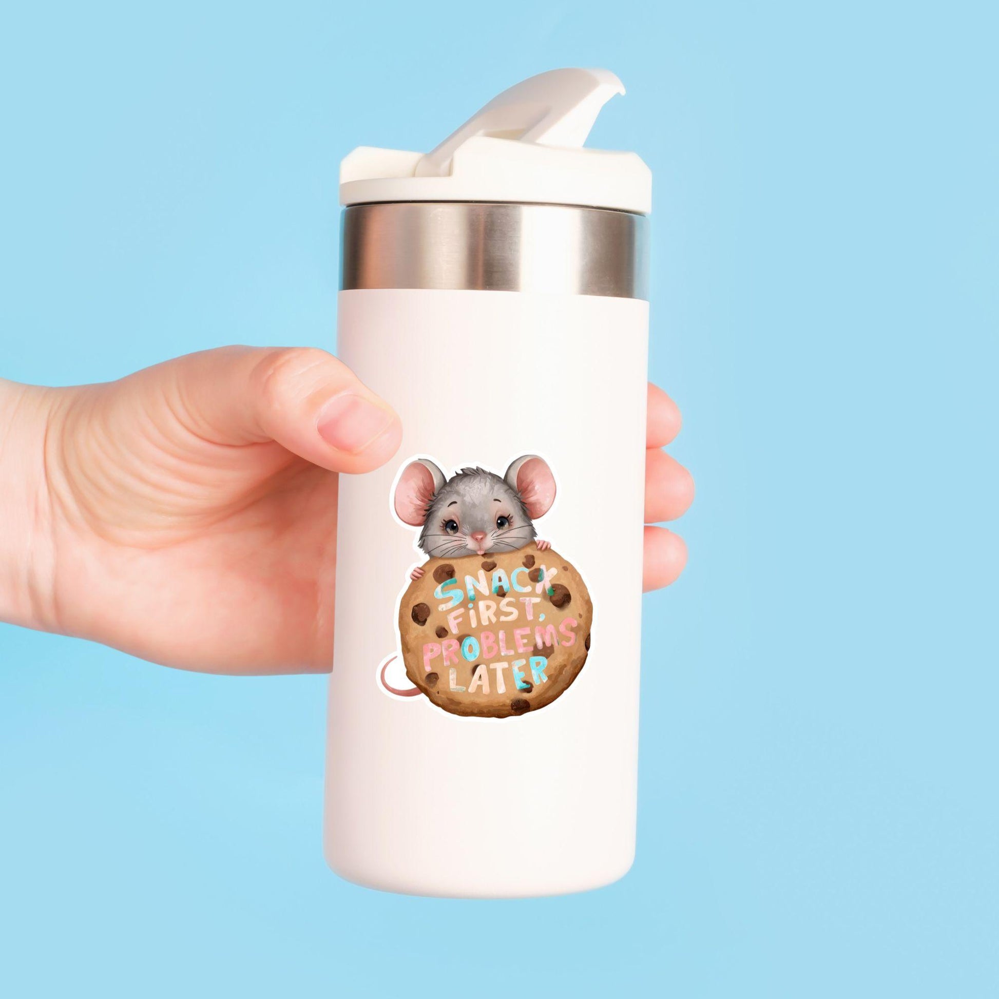 Snack First Cookie Mouse | Funny Motivational | White Vinyl | Die-Cut Sticker