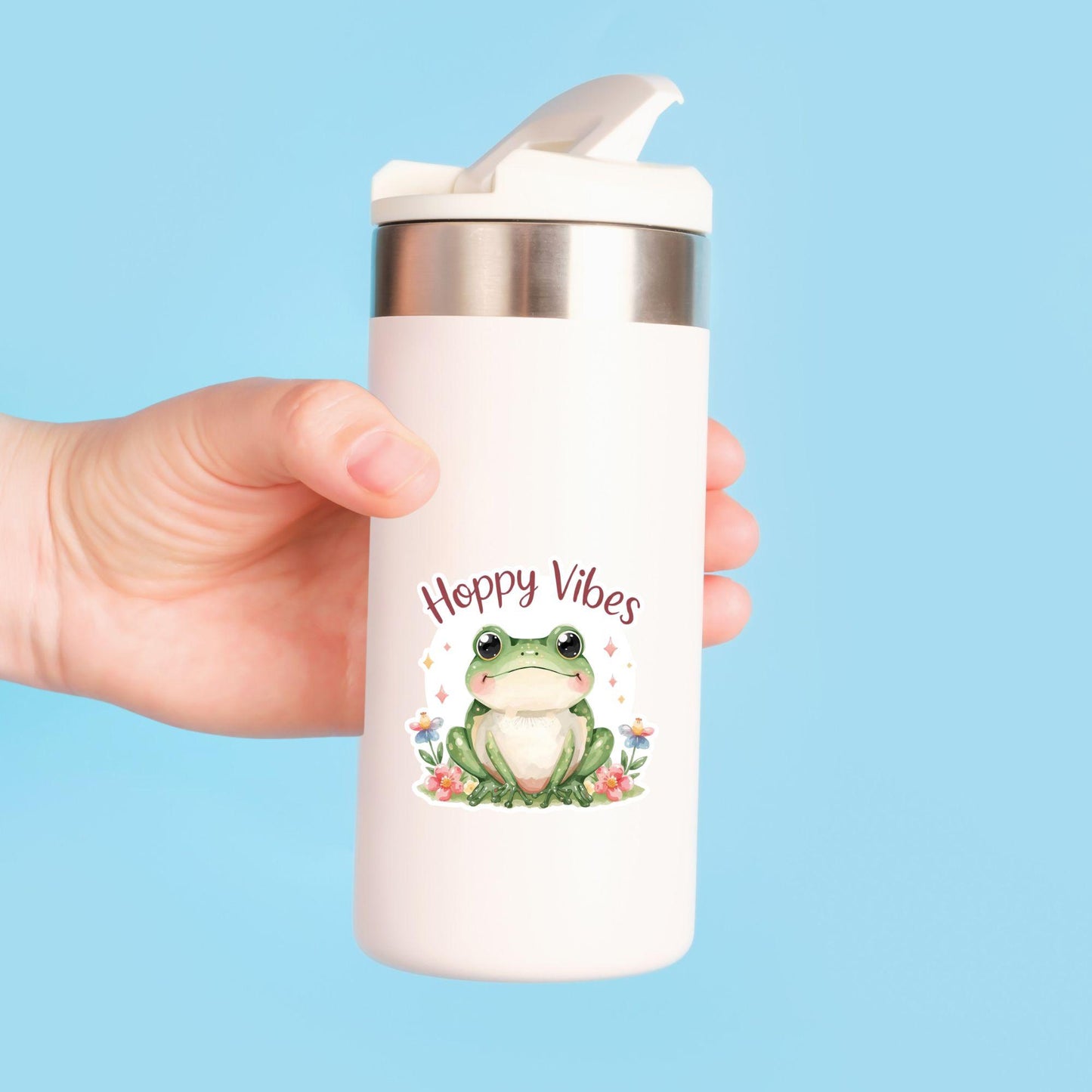 Hoppy Vibes Flower Frog | Nature Aesthetic | White Vinyl | Die-Cut Sticker