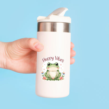 Hoppy Vibes Flower Frog | Nature Aesthetic | White Vinyl | Die-Cut Sticker